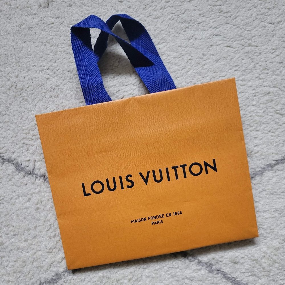 Louis Vuitton Orange Paper Gift Bag with Blue Cloth Handles